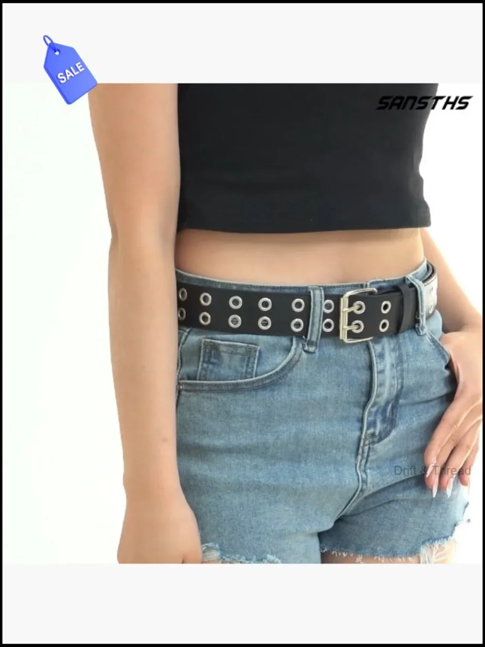 Women's Studded Double Grommet Punk Belt Faux Leather Y2K